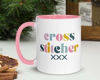 Tazza per punto croce con colore all'interno, tazza da caffè cucita, regalo carino per artigiani, punto croce per hobby, tazza da caffè flosstube