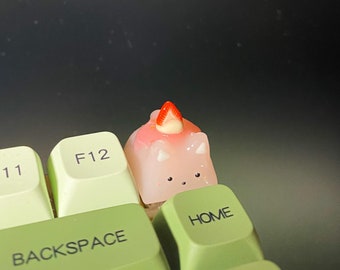 Strawberry Jelly Pudding Cat Keycap | Artisan Keycap | Resin Keycaps