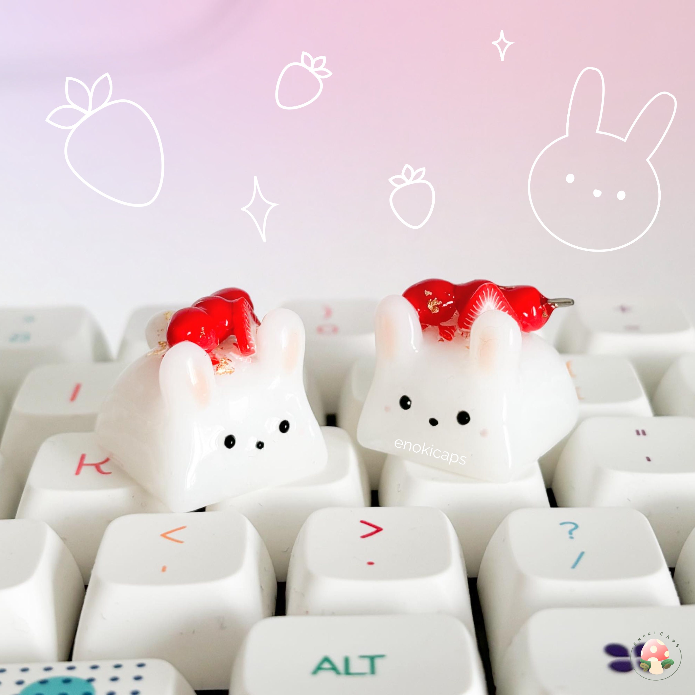 Strawberry Tanghulu Bunny Keycap | Artisan Keycap | Resin Keycaps
