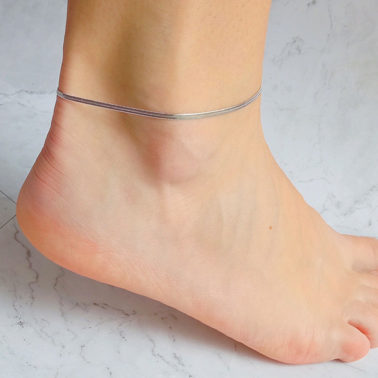 925 Sterling silver ankle bracelet Everyday simple anklet Etsy
