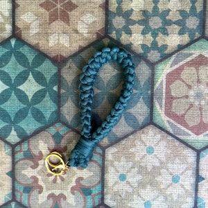 Teal key chain wristlet hands free blue crochet key holder