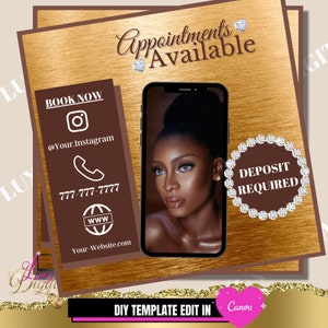 Beauty Template ,Business template ,Appointments available flyer, edit in canva ,DIY template ,Branding