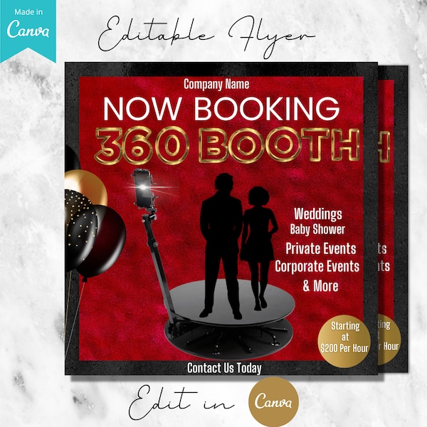 360 Photo Booth Social Media Flyer, Party Flyer, Editable Flyer Template Canva