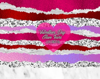 Glam Tears Valentines Tears Clipart, Glitter Valentines Day Tear Borders Clipart, Glitter Clipart, Canva Clipart, Valentines Clipart