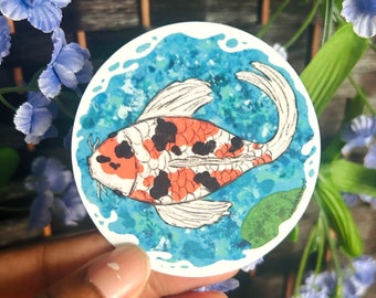 Koi Fish in a Pond Laminated Vinyl Sticker