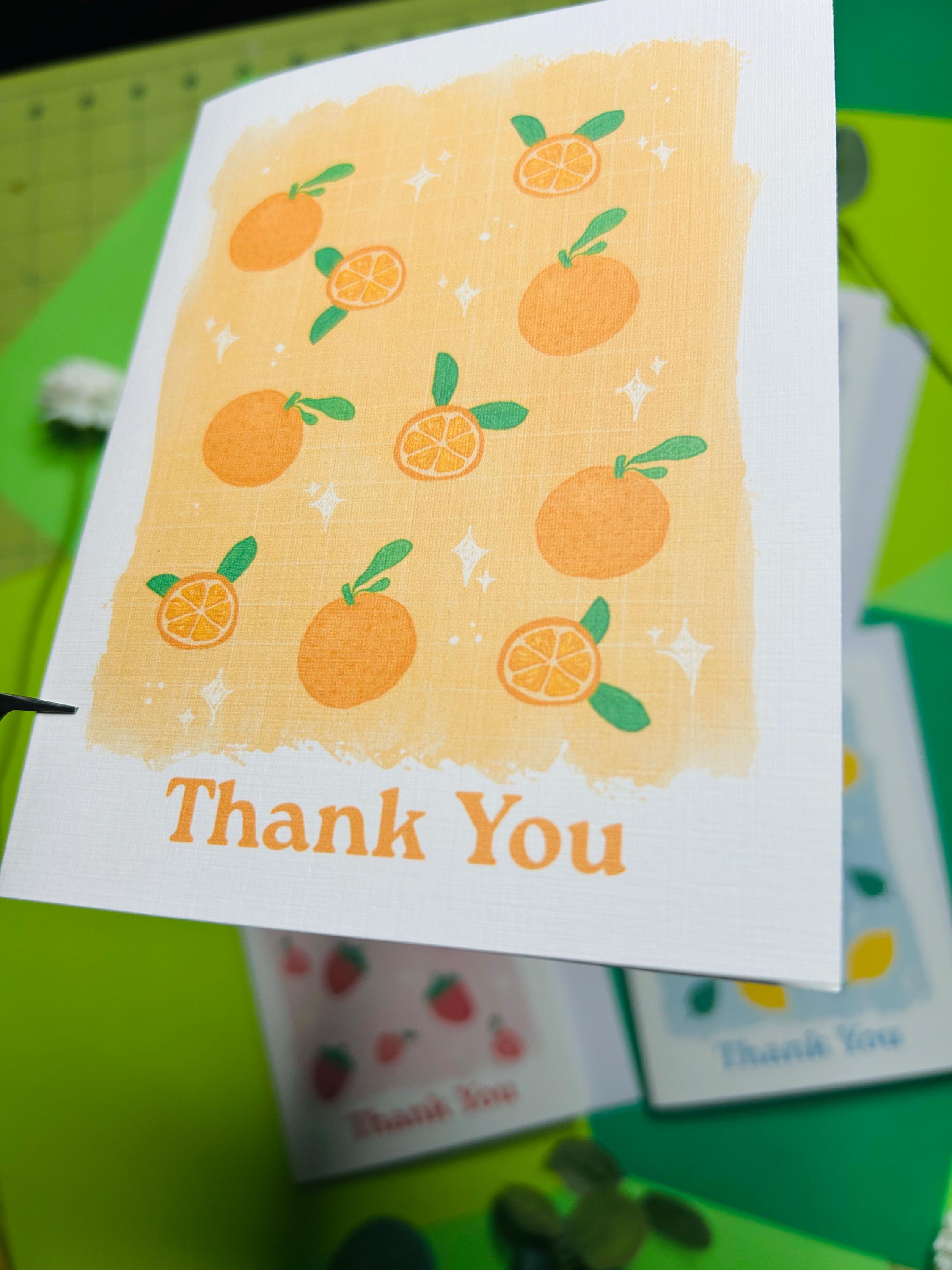 Fruit Thank You Greeting Card Set - Cute Strawberry, Orange, Bluberry ...