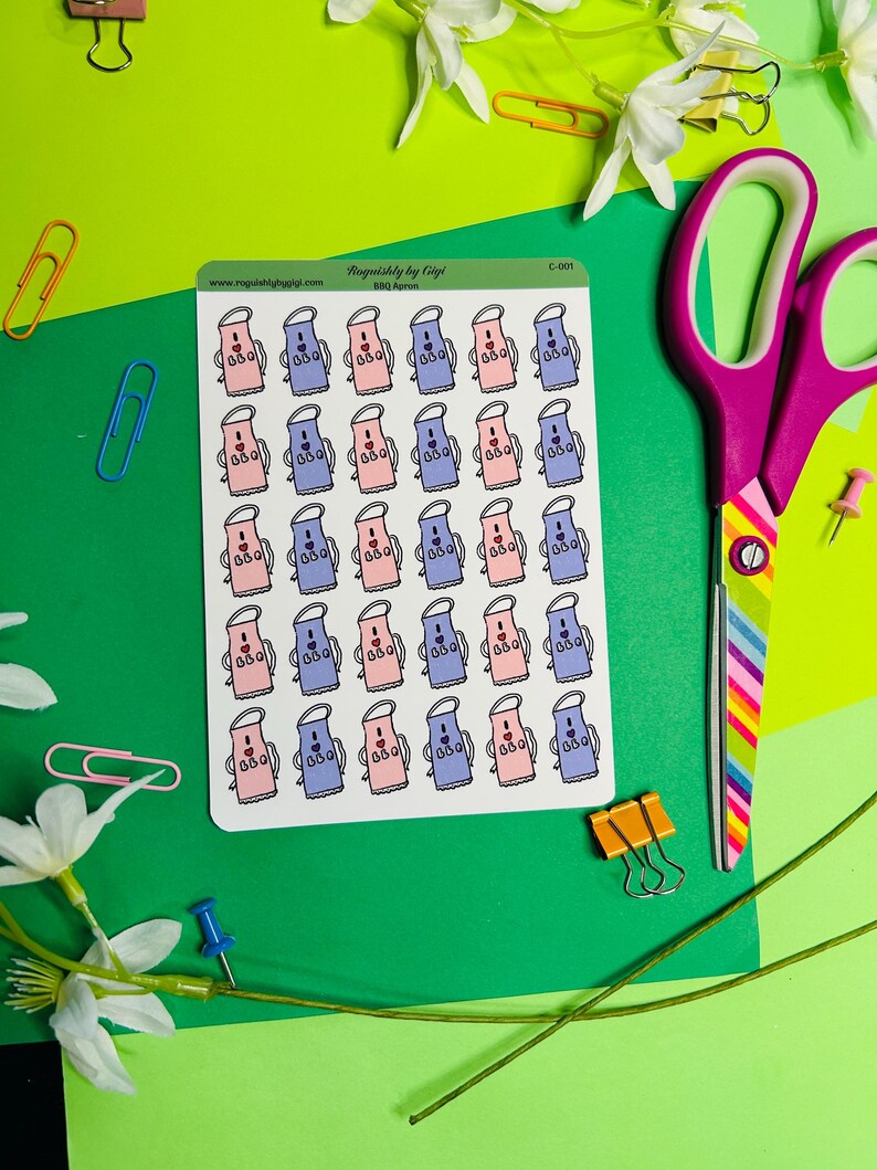 Kitchen Apron Sticker Bbq Apron Planner Stickers, Summer Cookout Icons, Grilling Planner ...