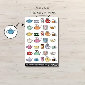 Tea Time Planner Sticker Sheet, Scrapbook, Bullet Journal, Bujo, Deco, Illustration, Doodle