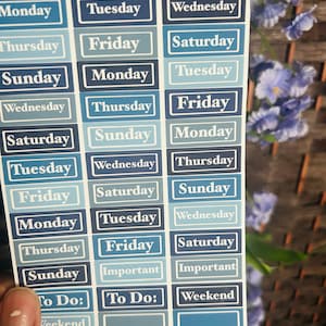 Blue Days of the Week Planner Stickers, Bujo, Scrapbook, Bullet Journal