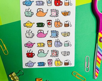 Theetijdplannerstickers, herinneringen voor tijdschriften, planners, kalenders en Bujo
