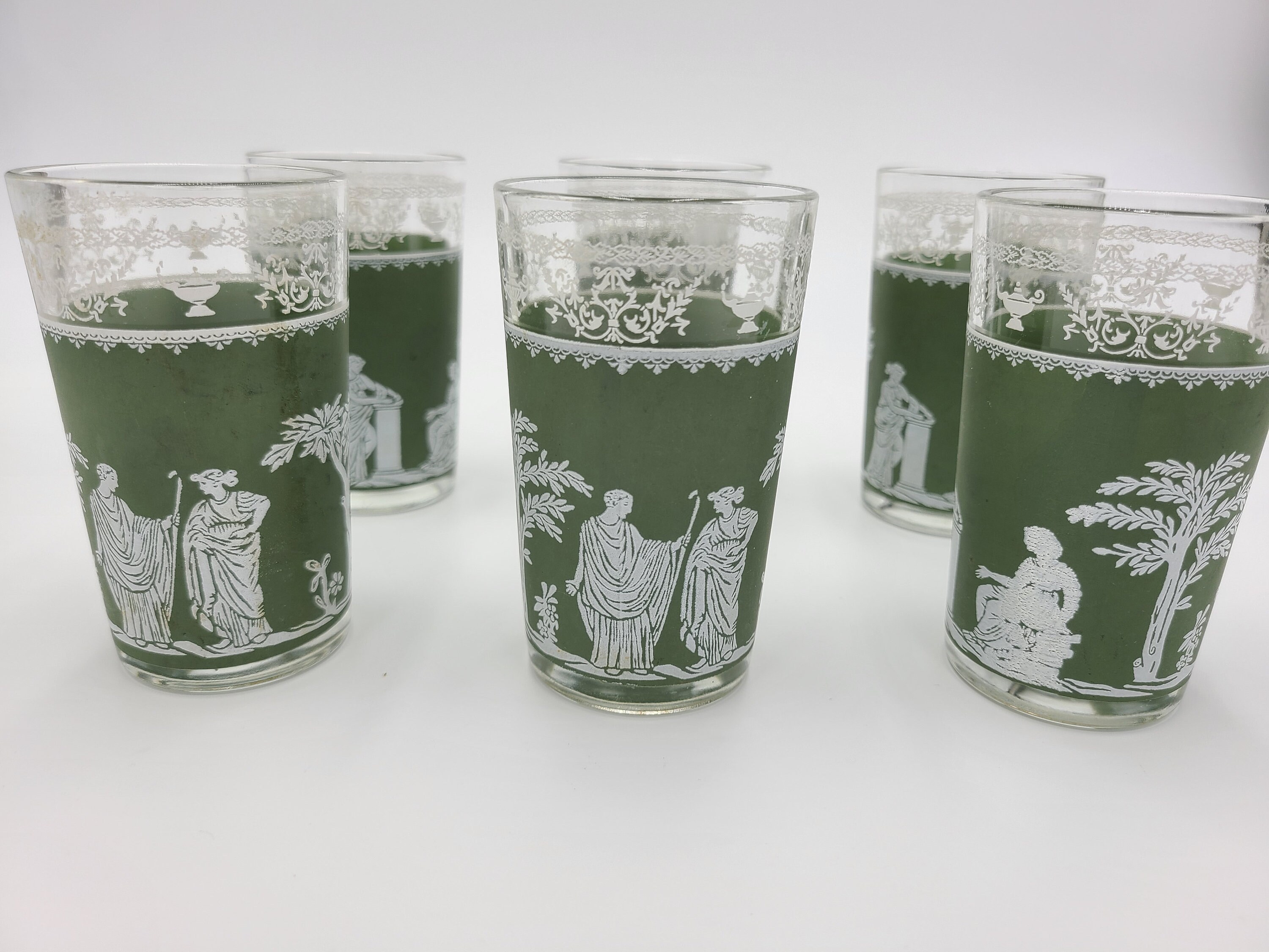 Vintage Green Hellenic Greek Glasses Set of 5 4in Etsy