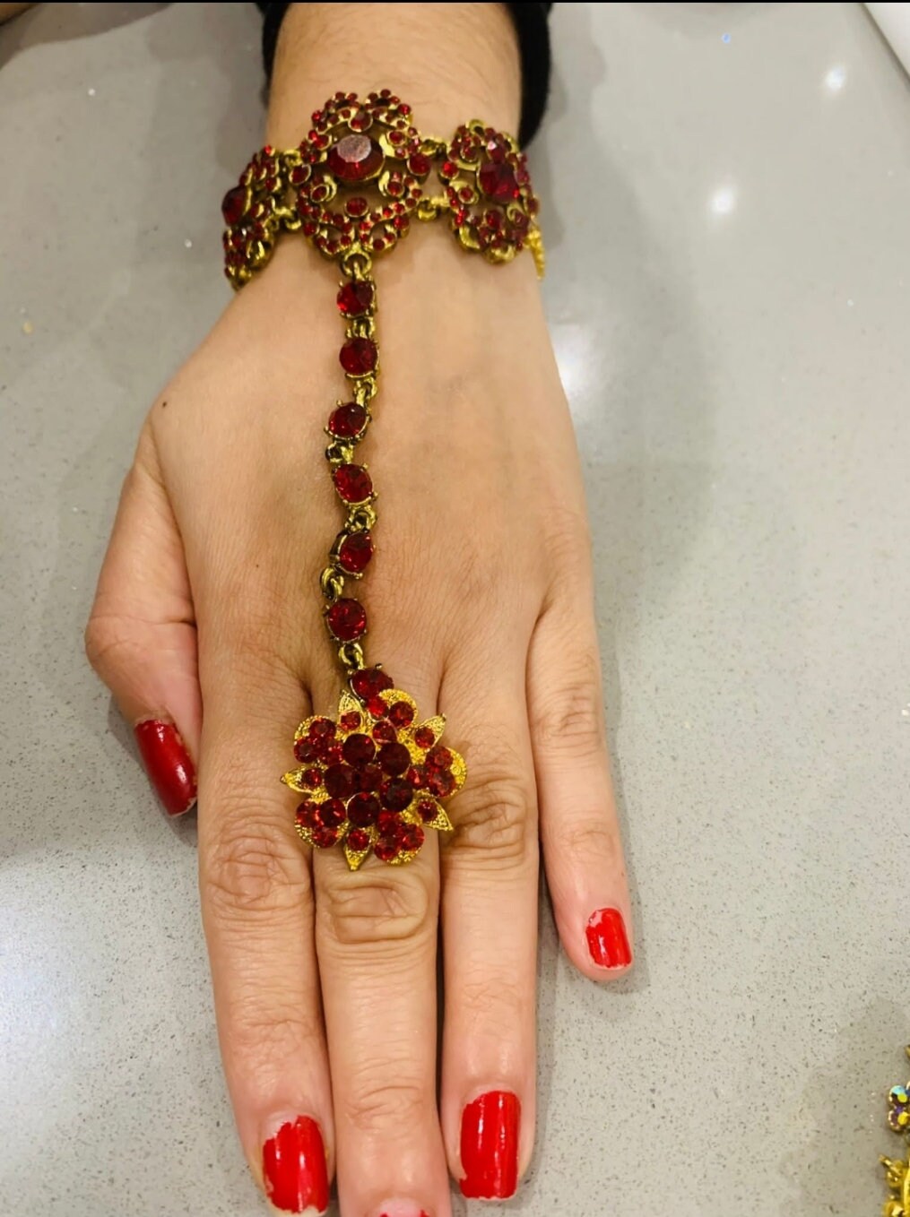 Buy Red Polki Haath Phool Four Fingers Ring Haath Phool Bracelet Indian  Bridal Jewellery Online in India - Etsy
