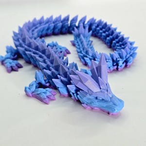 3D Printed Crystal Dragon | Articulated Fantasy Dragon Figurine | Flexible Dragon Toy | Unique Desk Decor Gift