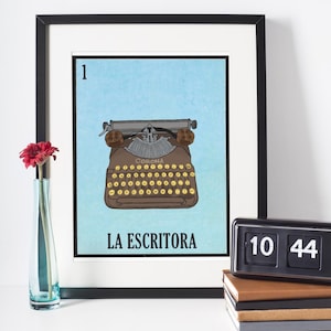 Karty loterii | El Escritor | La Escritora | Pisarz | Vintage Typewriter Print | Wydruki artystyczne | Dekoracja ścienna | Prezent Latinx | Prezent dla pisarza