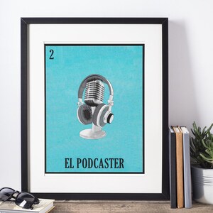 Karty loterii | El Podcaster | Podcast | Wydruk mikrofonu | Wydruki artystyczne | Dekoracja ścienna | Prezent Latinx