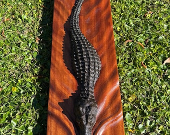 3D Carved Large Swimming Alligator - African Sapele - Premium Quality