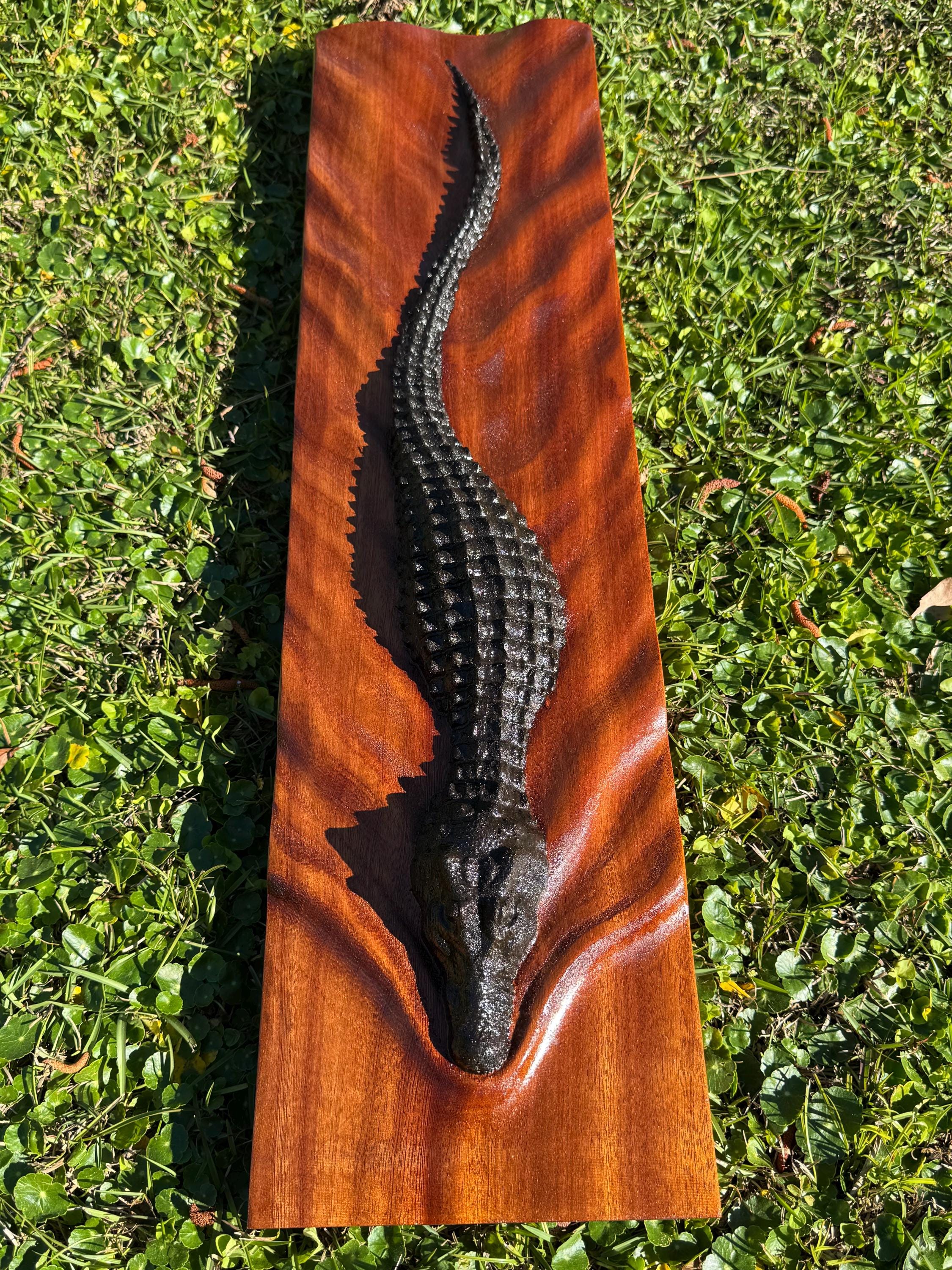 3D Alligator Wood Carving - African Sapele, Florida Art - Etsy
