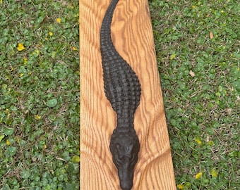 3D Carved Swimming Alligator - Red Oak