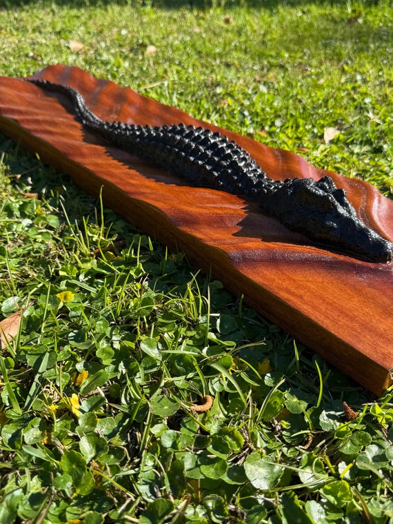 3D Alligator Wood Carving - African Sapele, Florida Art - Etsy