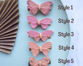 Dusty Pink Butterfly Hair Clip, Boho Hair Accessory, Light Butterfly Polymer Clay No Slip Hair Grip, Wedding Hair Clip, Handmade Clip
