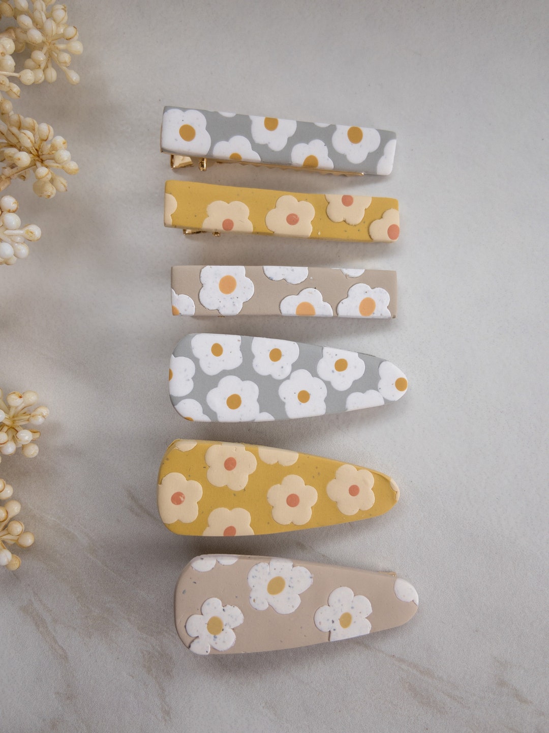 70s Flower Clay Hair Clip, Polymer Clay Hair Clip, Minimalist Hair Clip