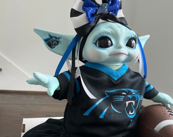 NFL Custom painted* Baby Yoda, grogu, Carolina Panthers cheerleader football