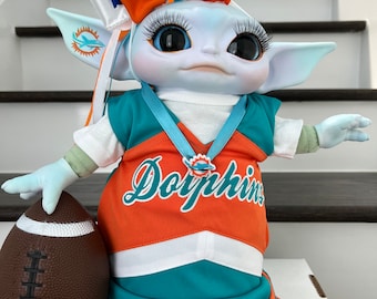 NFL Custom painted* Baby Yoda, grogu, MIAMI Dolphins cheerleader football