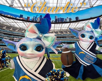 NFL Custom painted* Baby Yoda, Grogu, CHARGERS cheerleader football DOLL