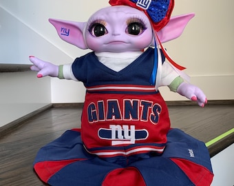 NFL Custom painted* Baby Yoda, grogu, GIANTS  cheerleader football purple/pink doll