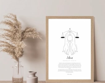 Libra Zodiac Art Print – Hand-Drawn Celestial Horoscope (Digital Download)