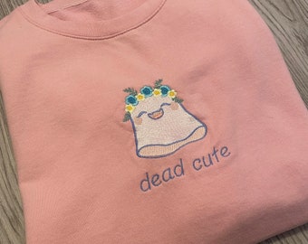 Embroidered Ghost Sweatshirt – Handmade Crew Neck with Flower Crown