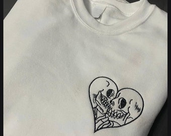 Embroidered Skeleton Love Sweatshirt - Emo Goth Alternative Crew Neck