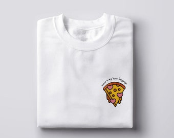 Embroidered Pizza Love Sweatshirt: Handmade Crew Neck