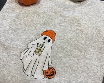 Embroidered Halloween Sweatshirt - Ghost, Hipster, Pumpkin