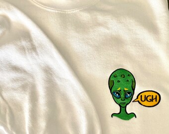 Alien Embroidered Sweatshirt - Emo, Goth, Alternative, Mood