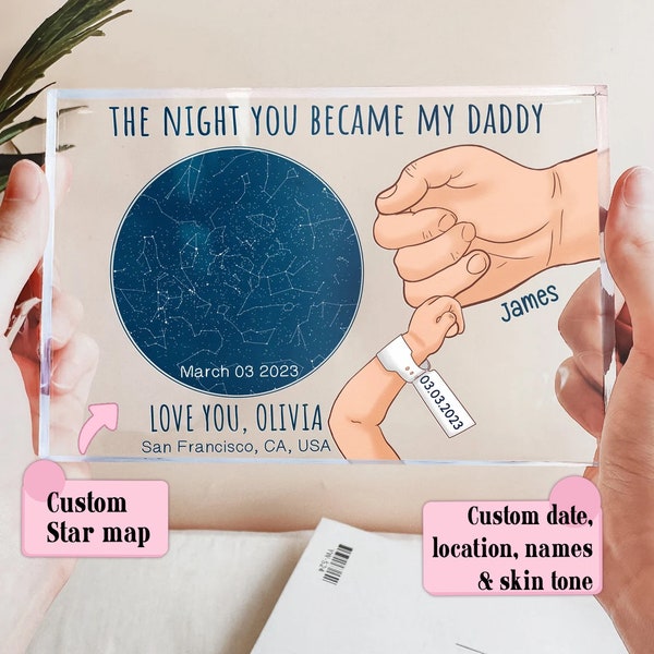 The Night You Became My Daddy Birthday Custom Star Map Plaque, Dad And Baby Holding Hands Plaque, Father's Day Bonding Plaque, Dad Birthday