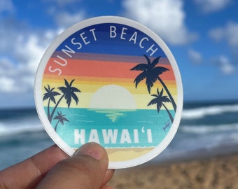 Sunset Beach - Autocollant rond Oahu Hawaii