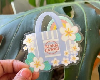 Trader's Joe Style Aloha Hawaii Clear Plumeria Sticker
