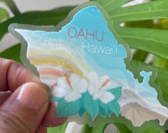 Oahu Kaart Duidelijke Sticker - HAWAII