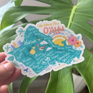 Sticker carte Kawaii Oahu - Hawaï