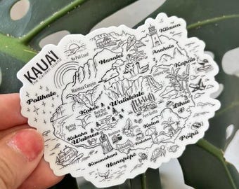 Schwarz & weiß Kauai Map Sticker