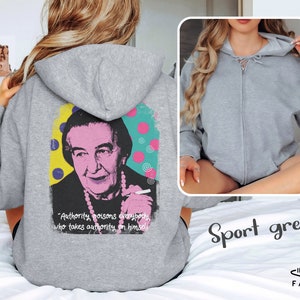 Sudadera con capucha Golda Meir Sudadera con capucha de arte retro Sudadera con capucha de arte moderno Sudadera con capucha estética Si las mujeres son mejores que los hombres No puedo decir sudadera con capucha con cremallera Sudadera con capucha