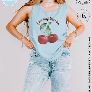 Cherry Tank Top Cute Summer Tank Top Cherry Print Shirt Comfort Colors Tank Top Fruits T shirt 3XL Tank Tops Happy Summer Gift Cherry Tshirt