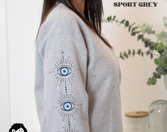 Evil Eye Sweatshirt Evil Ey Crewneck Super Soft Sweat Jewish Sweatshirt Kabbalah Tavel Sweatshirt Preppy Clothes Printed Tshirt Long Sleeve