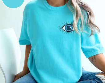 Camiseta del mal de ojo Camiseta del mal de ojo Camiseta de colores cómodos Camiseta del mal de ojo Camiseta del tercer ojo Camiseta estética bonita Camiseta espiritualizada Regalo del mal de ojo de Hamsa