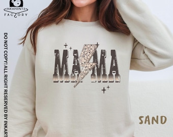 Checkered Mama Lightning Bolt Crewneck Sweatshirt, 90s Retro Mama Shirt, Checkered Mom Shirt,Trendy Mama Sweat, Motherhood Shirt, Mom Gift