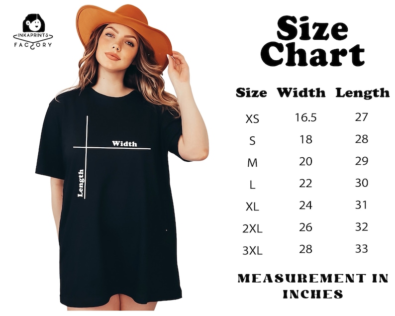 May include: Size chart for a t-shirt with measurements in inches. The chart shows the width and length of the shirt in inches for sizes XS to 3XL.