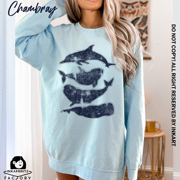 Whales Sweatshirt Comfort Colors Sweat Whales Shirt Save the Ocean Sweatshirt Shark Shirt Ocean Lover Shirt Custom Shark Shirt Dolphin Shirt