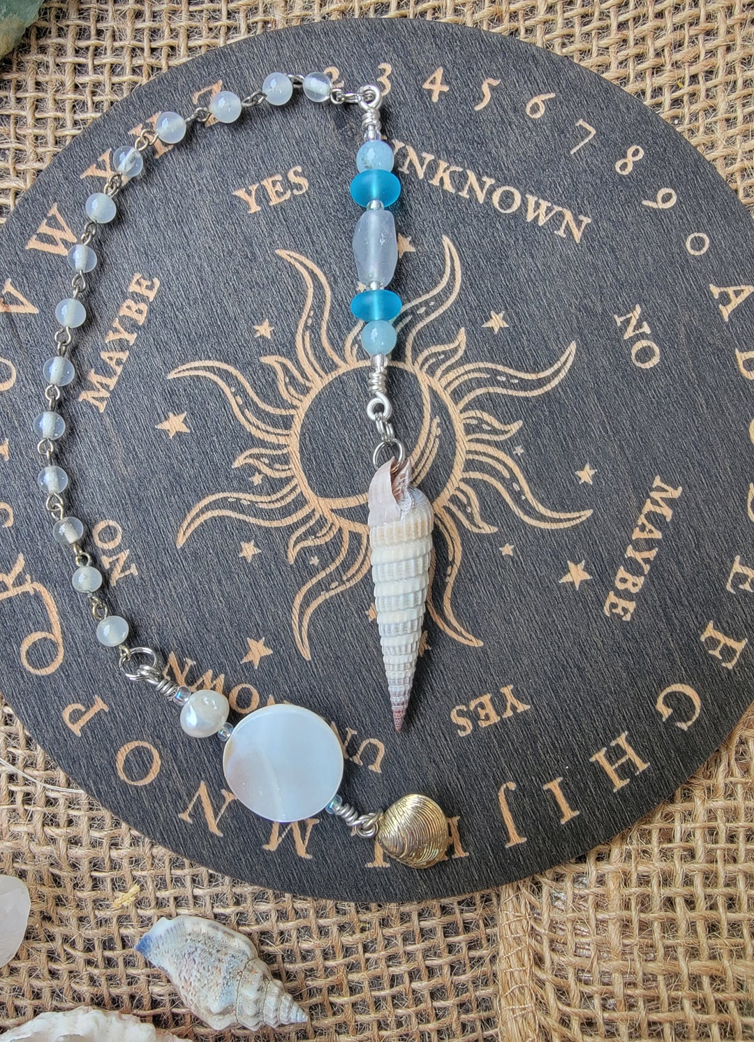 Pisces Seashell Pendulum Shell Pendulum Aquamarine Etsy