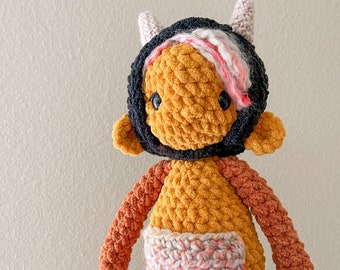 Cuddly Crochet Monster Plush | Yellow Whimsy Folk | Halloween Gift Idea | Whimsical Stuffed Animal | Chubby Monster | Crocheted Plushie